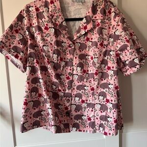 Eva Rose Pink Hedgehog Print Short Sleeve Shirt